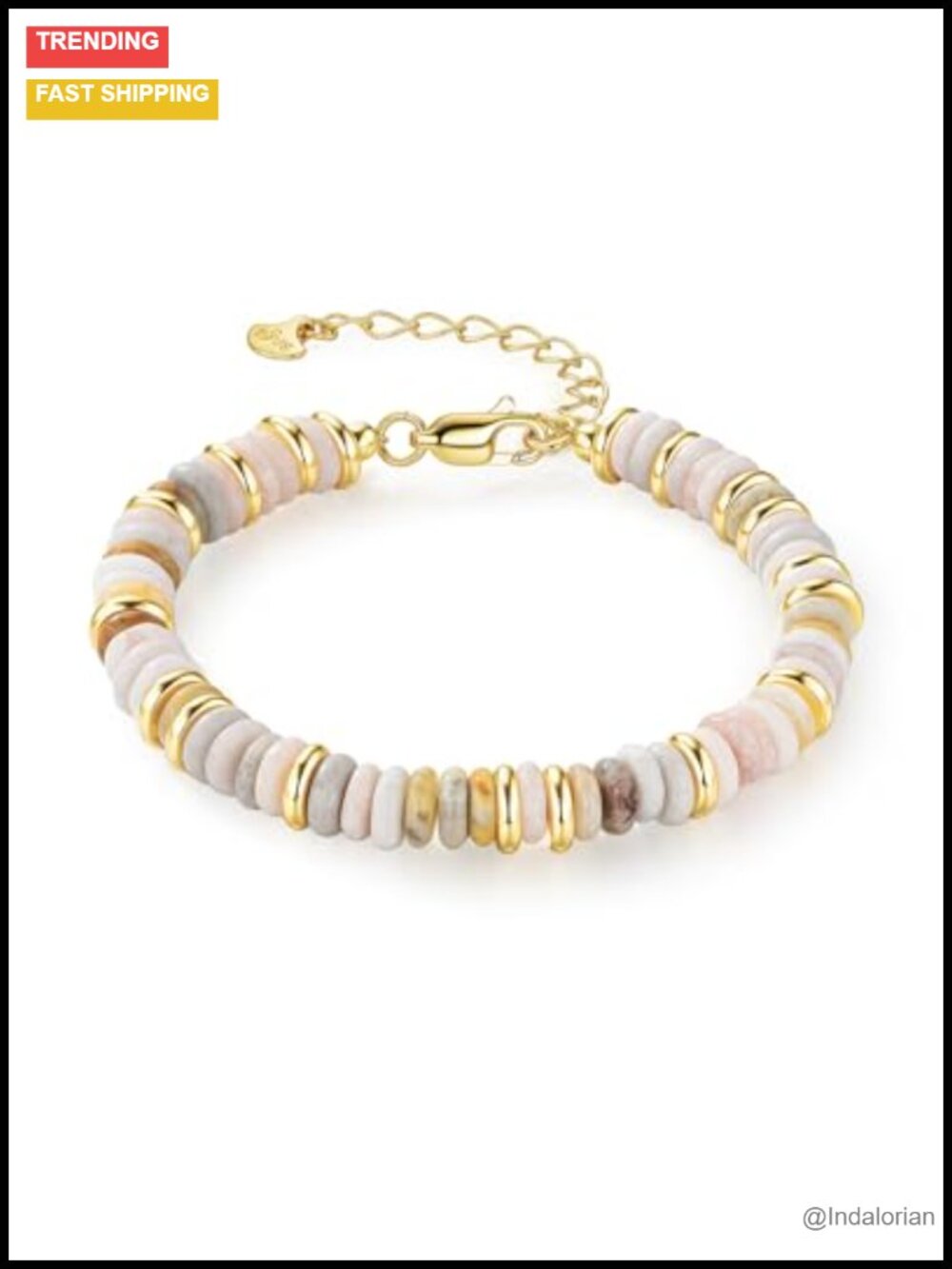 Gold Plated Beaded Bracelet Stack Natural Stone Bangle Adjustable